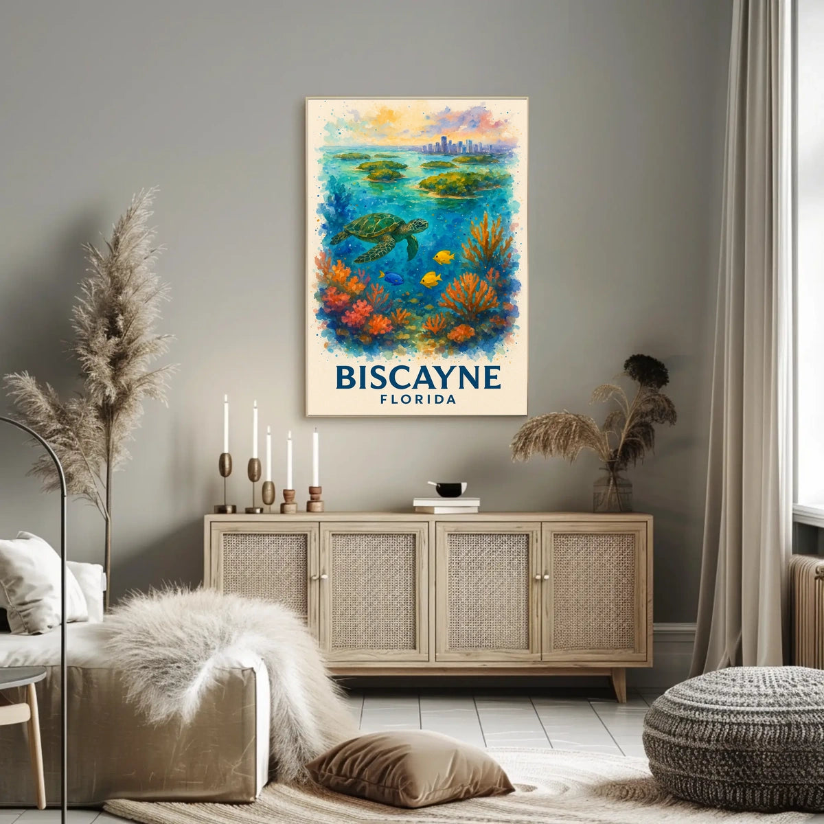 Biscayne Marine Life Watercolor Poster: Florida's Beauty