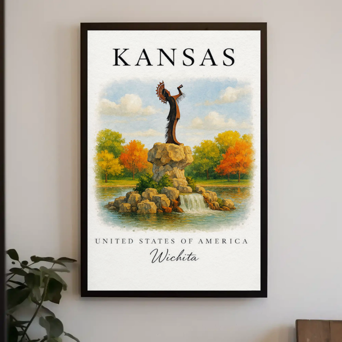 Wichita Kansas Keeper Park Autumn Waterfall Poster Poster