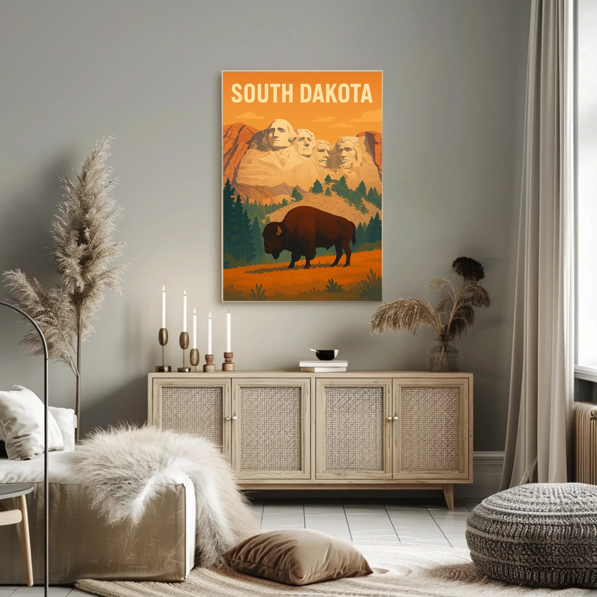 South Dakota Mount Rushmore And Bison Poster
