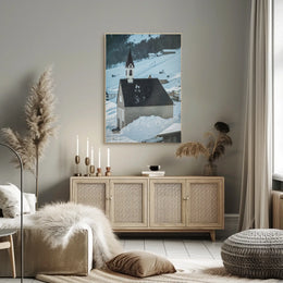 Winter Chapel in the Mountains Poster