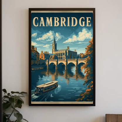 Cambridge England Bridge River Cathedral Travel Poster