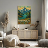 North Cascades National Park Scenic Landscape Art Vintage Ads Wanderlust Nature Poster