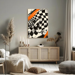 Dynamic Racing Energy: Abstract Poster with Checkered Pattern