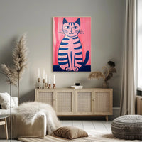 Pink Cat Poster Whimsical Art Print Wall Decor