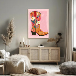Floral Cowboy Boot Poster Whimsical Western Print