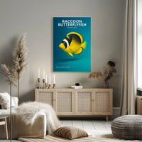 Raccoon Butterflyfish Hyper-realistic 3D Render Poster