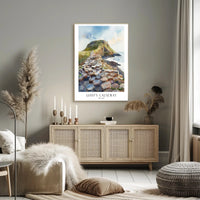 Giant's Causeway Scenic Watercolor Travel Poster PosterGoat
