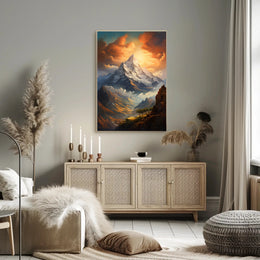 Majestic Mountain Landscape Poster with Romantic Realism Style