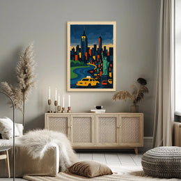 New York City Skyline Poster Modern Urban Vibrant Wall Art