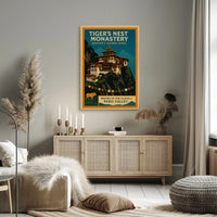 Tigers Nest Monastery Poster Vintage Travel Print