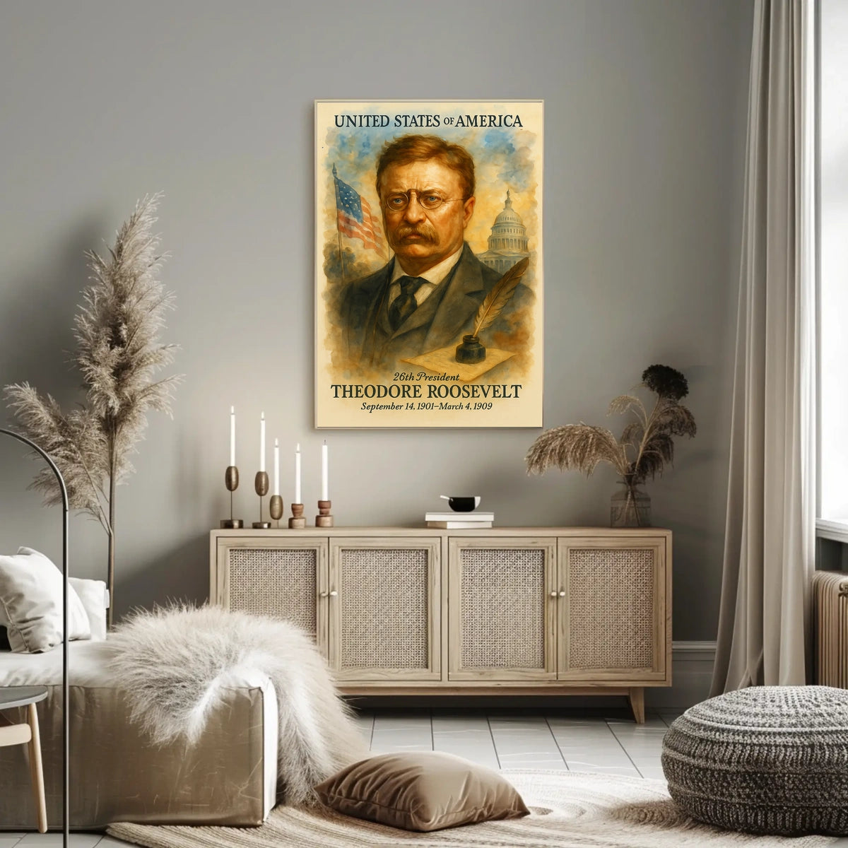 Theodore Roosevelt 26th President of the United States Vintage Watercolor Poster