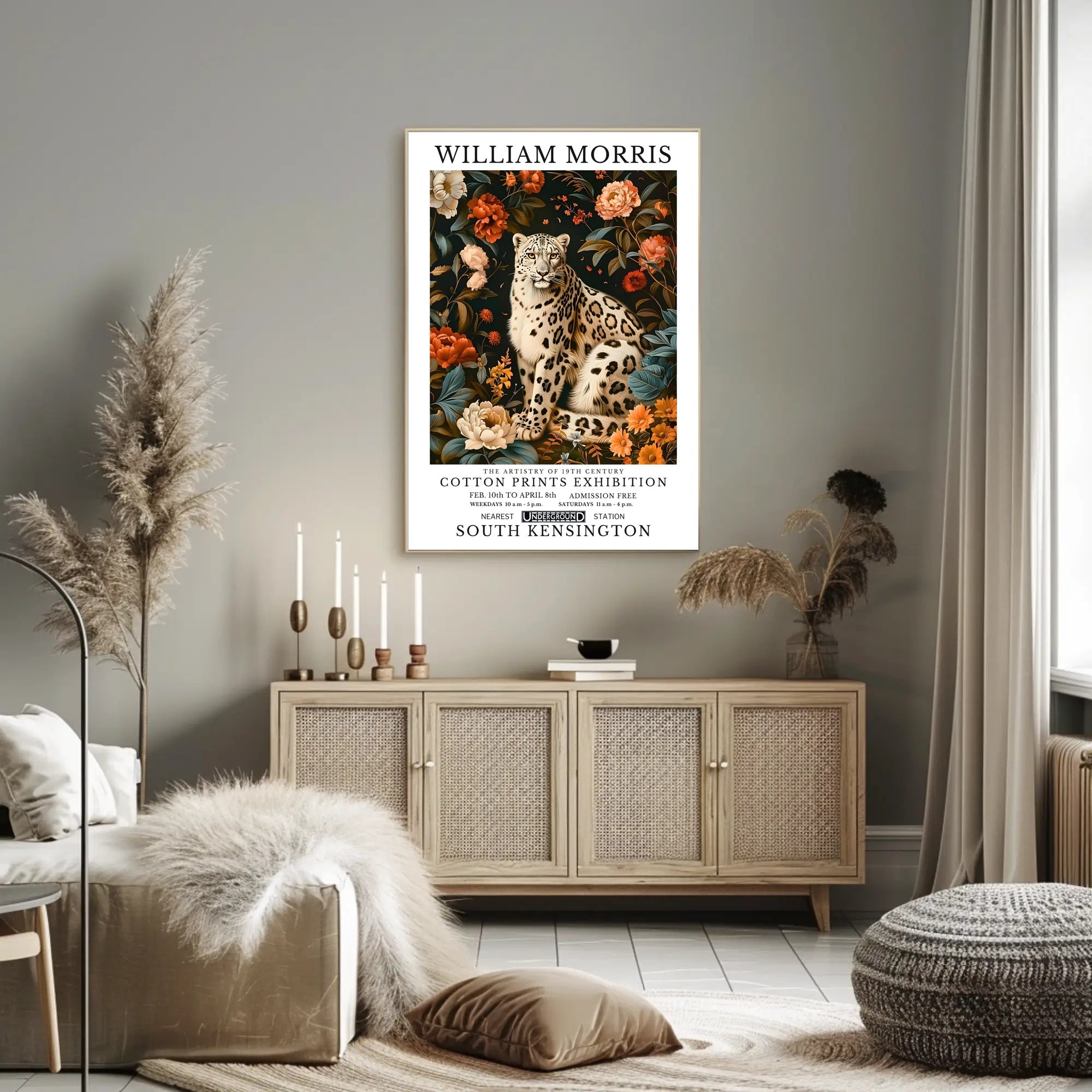 Majestic Leopard Floral William Morris Artistic Poster
