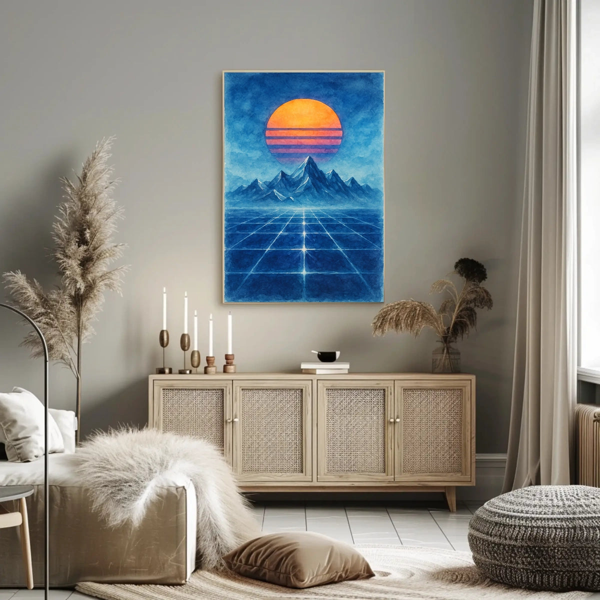 Retro-Futuristic Synthwave Landscape Art Poster