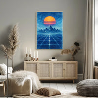 Retro-Futuristic Synthwave Landscape Art Poster