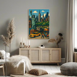 New York City Skyline Poster Vintage Travel Wall Art