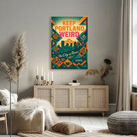 Portland Oregon Vintage Skyline Poster with Local Icons