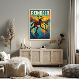 Reindeer Ice Skating Poster