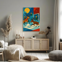 Whimsical Reindeer Soccer Christmas Poster Vintage Style