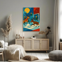 Whimsical Reindeer Soccer Christmas Poster Vintage Style