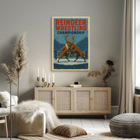 Reindeer Wrestling Championship Vintage Winter Poster