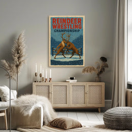 Reindeer Wrestling Championship Vintage Winter Poster
