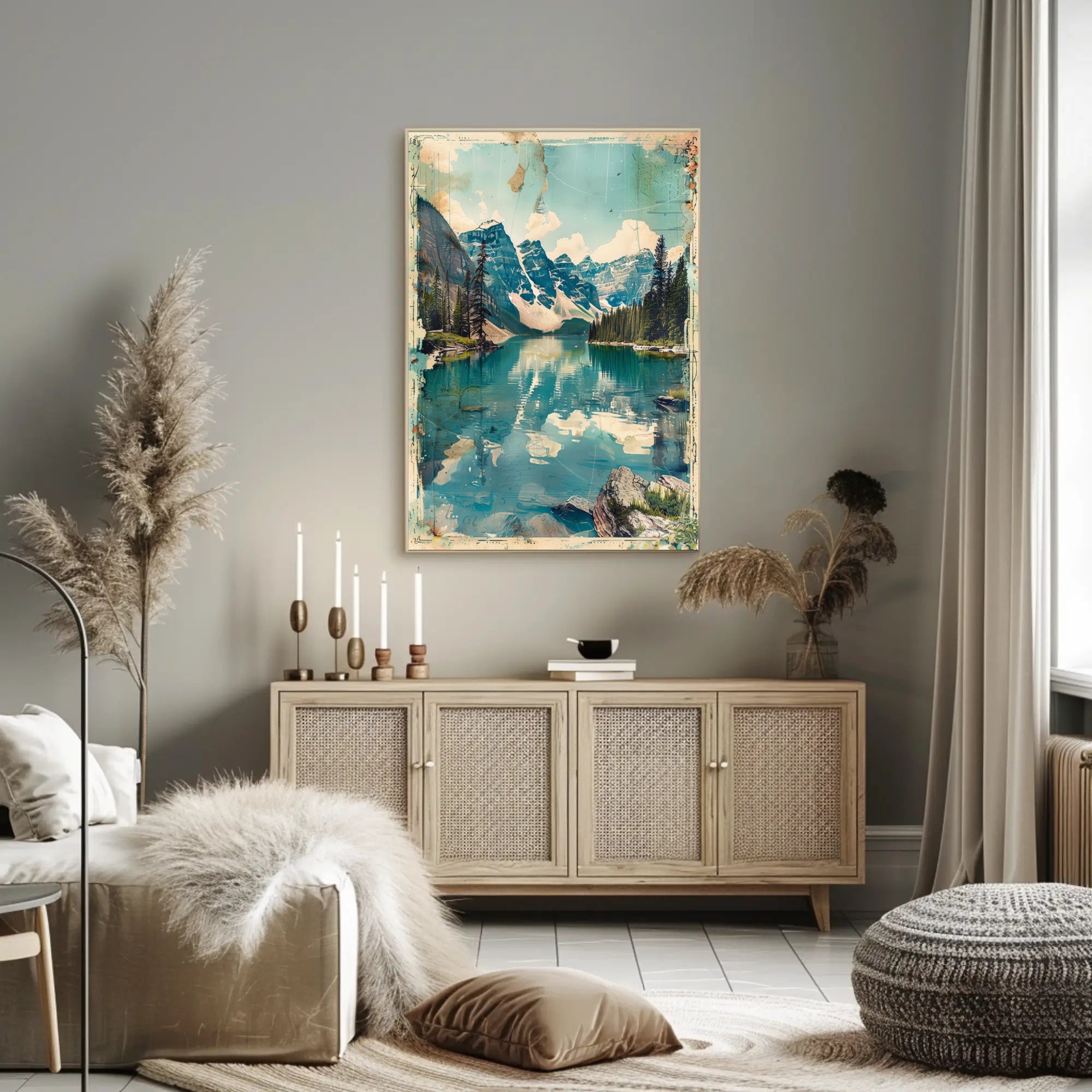 Tranquil Mountain Lake Travel Poster Minimalist
