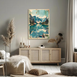 Tranquil Mountain Lake Travel Poster Minimalist