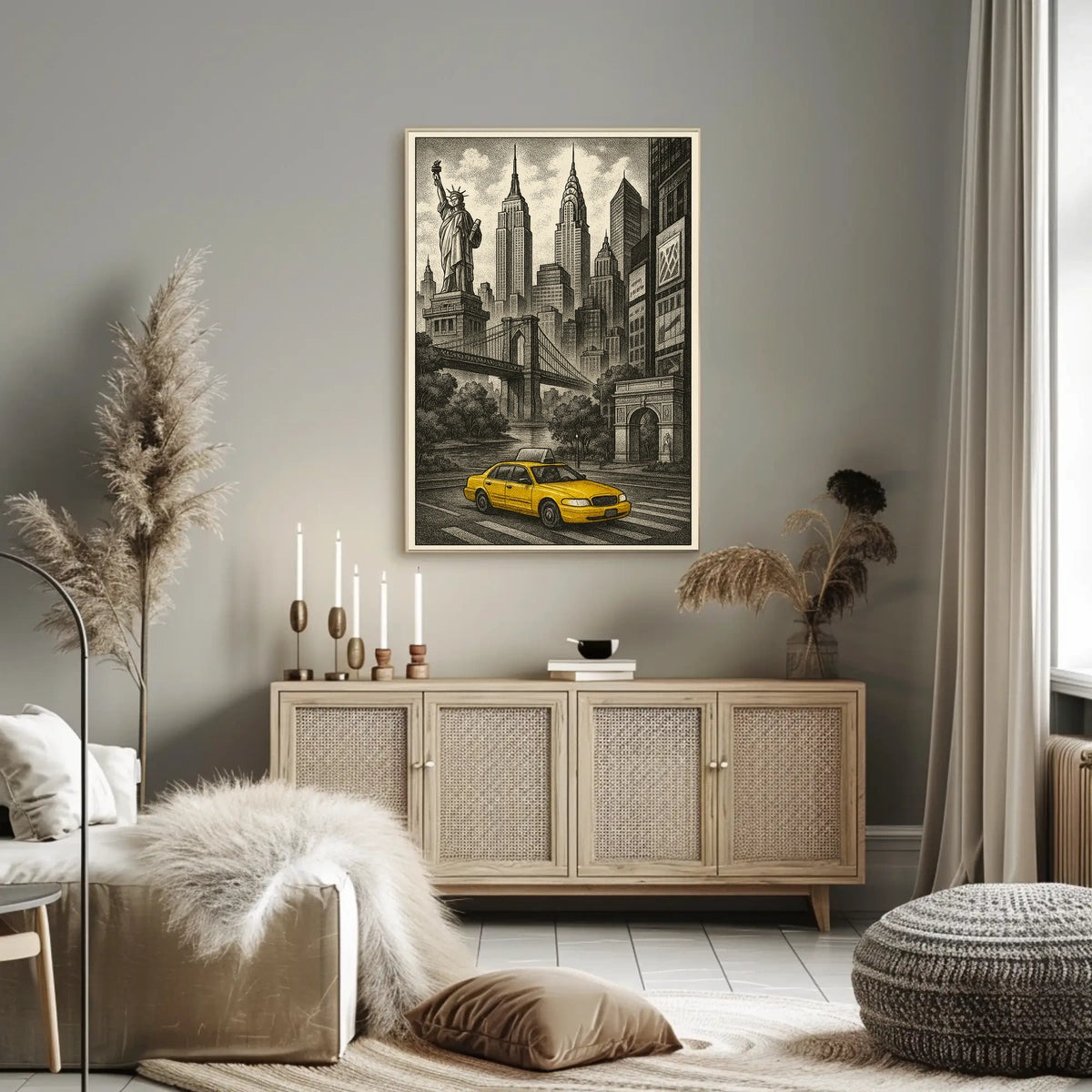 New York City Taxi Scene Poster Vintage Wall Art
