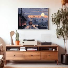 Vintage Winter Train Station Nostalgia Art Print