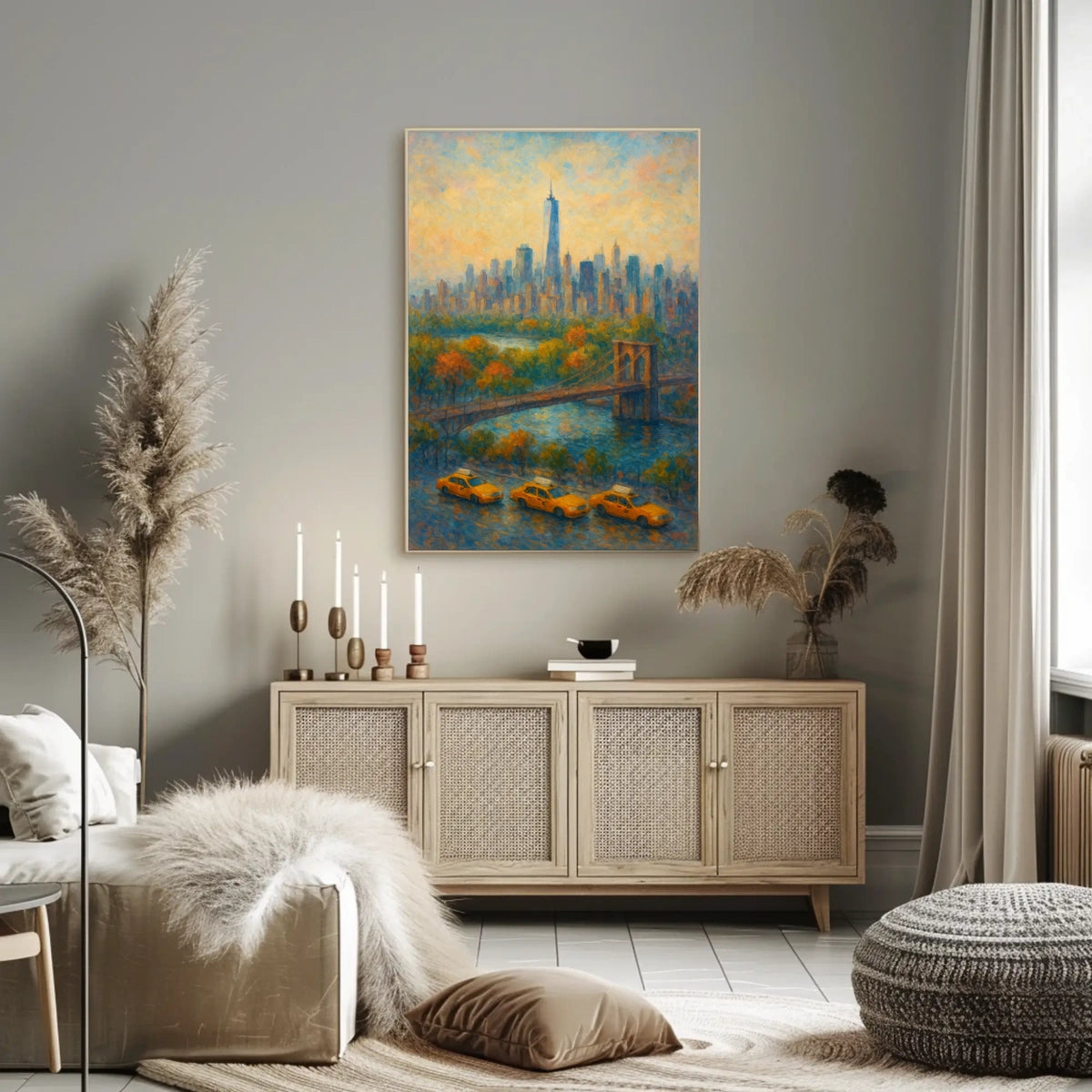 New York City Autumn Skyline Poster Abstract Wall Art