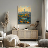 New York City Autumn Skyline Poster Abstract Wall Art