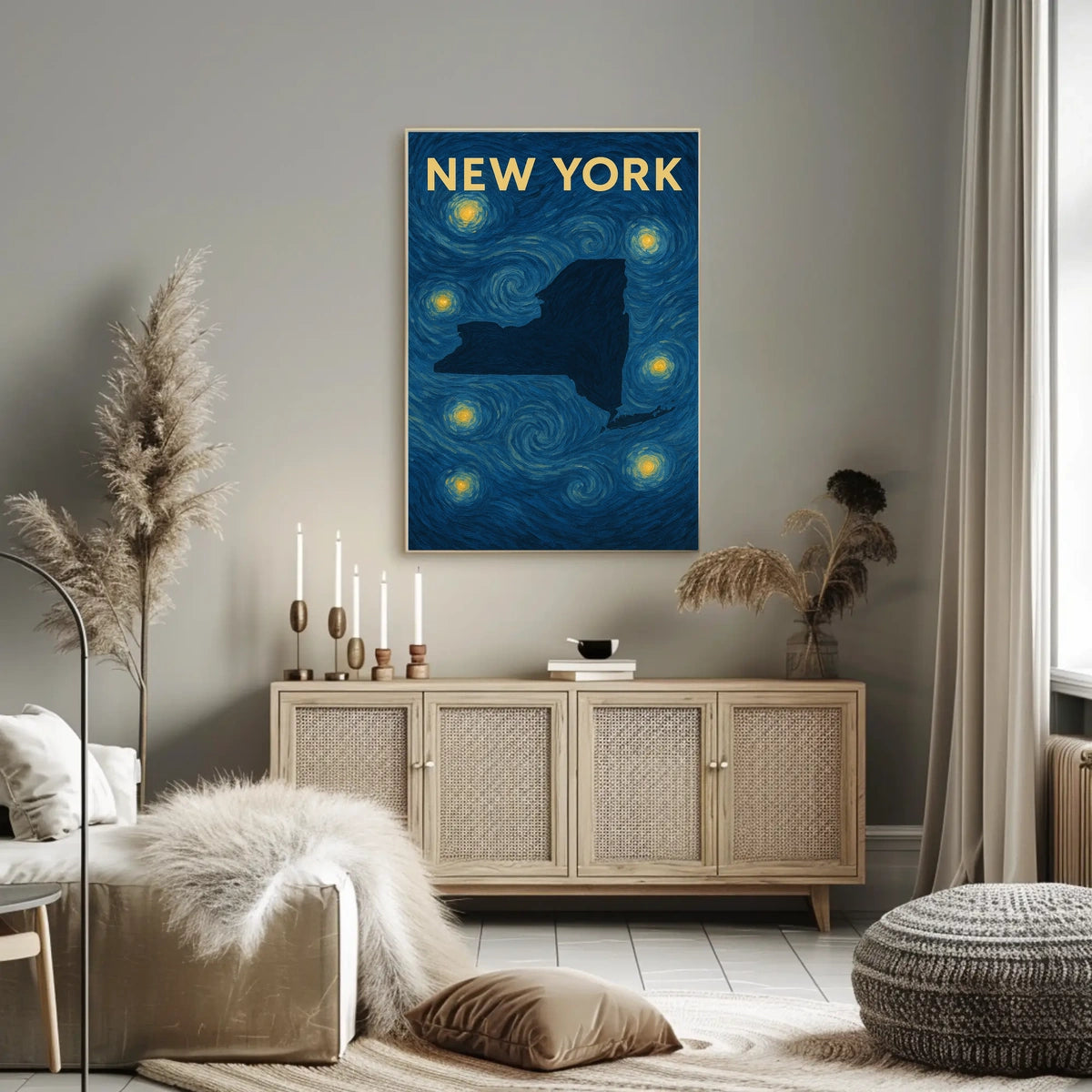 New York City Starry Night Skyline Poster Modern Wall Art