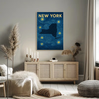 New York City Starry Night Skyline Poster Modern Wall Art