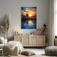 Dreamy Sunrise Gothic Cityscape Travel Poster