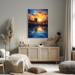 Dreamy Sunrise Gothic Cityscape Travel Poster