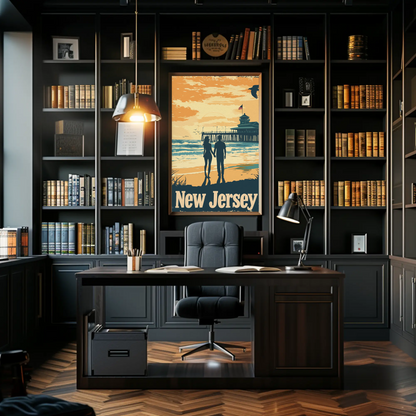 New Jersey Beach Couple Vintage Poster