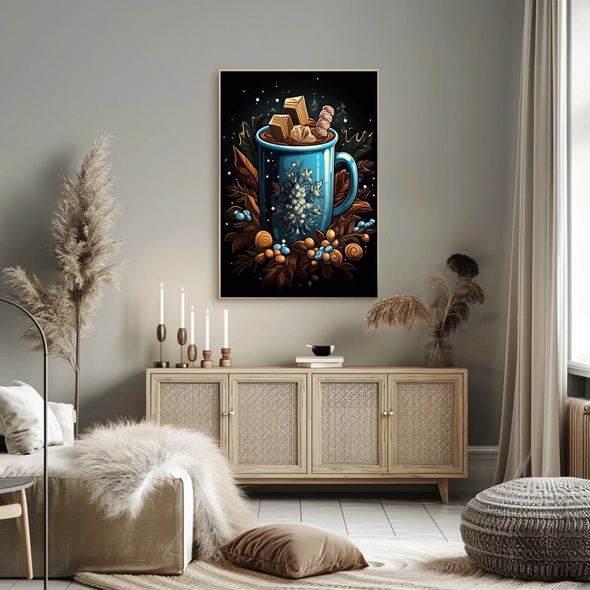 Cozy Holiday Mug: Whimsical Abstract or Artistic Poster