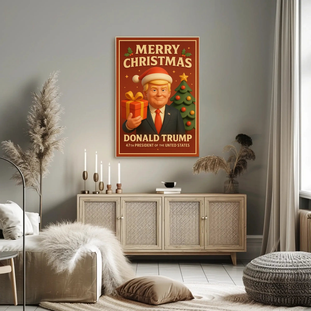 Festive Christmas Greeting Poster with Cartoon Santa Theme