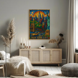 New York City Vibrant Stained Glass Poster Modern Wall Art