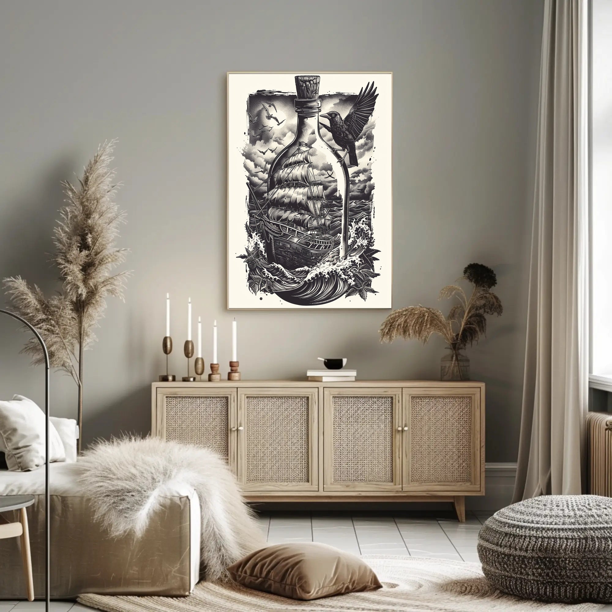 Ship In A Bottle Poster Art Print for Home Decor PosterGoat
