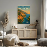 Amalfi Coast Vintage Travel Poster: Enchanting Seaside Escape