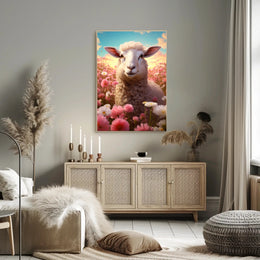 Serene Sheep In Blooming Meadow Poster PosterGoat