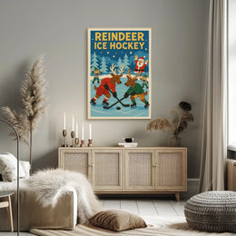 Reindeer Ice Hockey Festive Fun Sports Poster