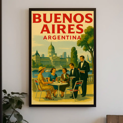 Buenos Aires Argentina Café Cityscape Retro Travel Poster