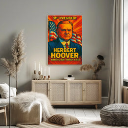 Herbert Hoover 31st President of the United States Colorful Comic Book Style Poster