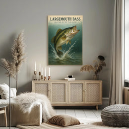 Largemouth Bass  Leaping Out of the Water Poster PosterGoat