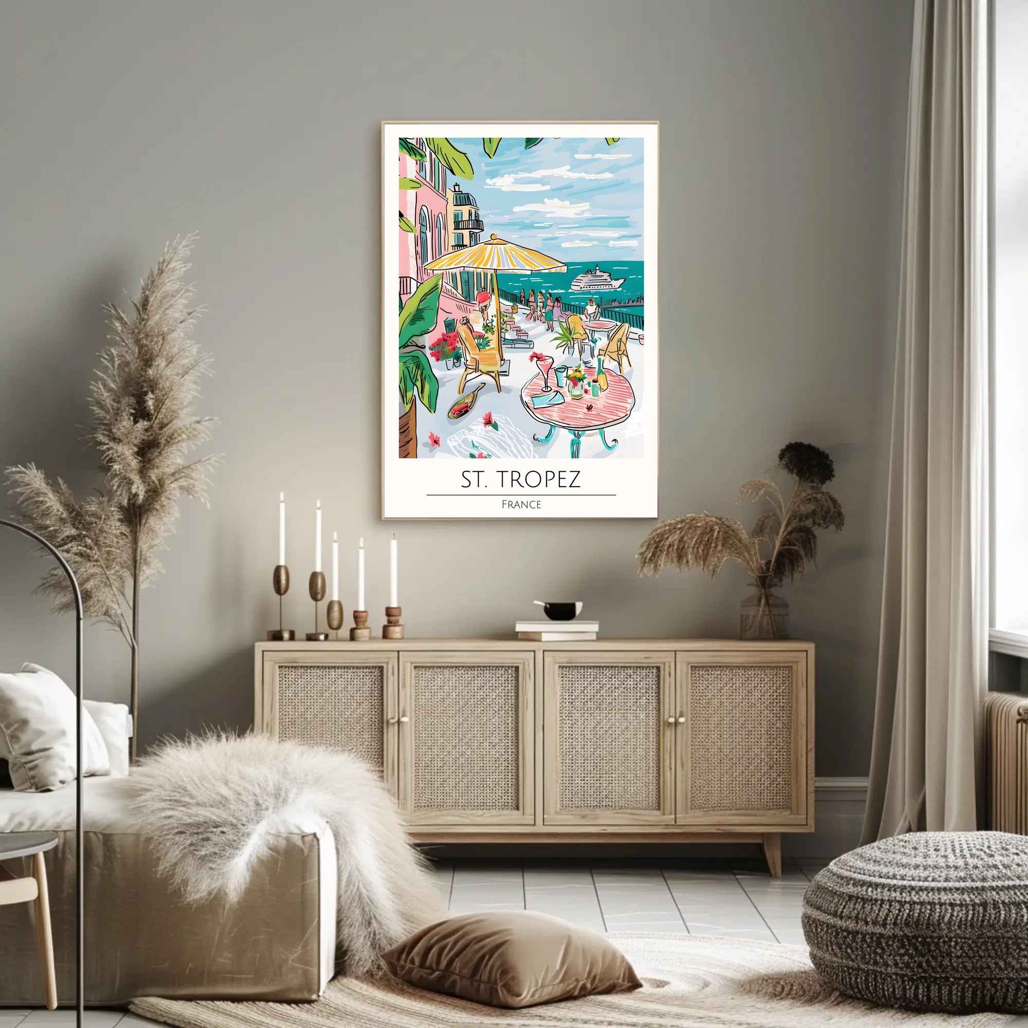 St. Tropez Sunlit Terrace Poster PosterGoat