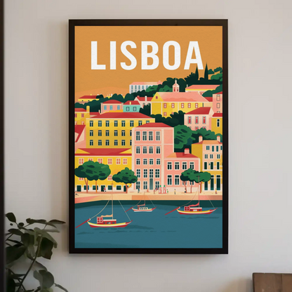 Lisbon Colorful Coastal Cityscape Portugal Print Travel Poster