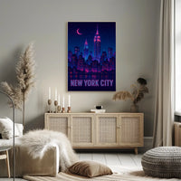New York City Neon Skyline Cityscape Poster Modern Wall Art