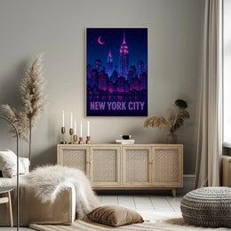 New York City Neon Skyline Cityscape Poster Modern Wall Art
